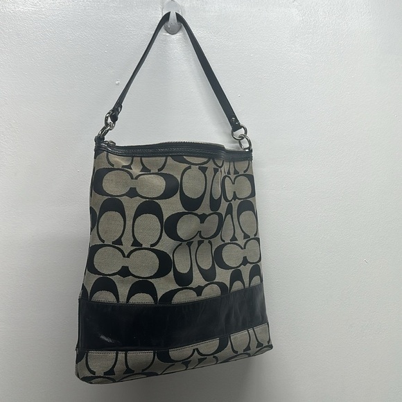 Coach Chelsea Signature Stripe Hobo Bag Shoulder Purse Canvas 12824 Black Gray - Picture 8 of 13